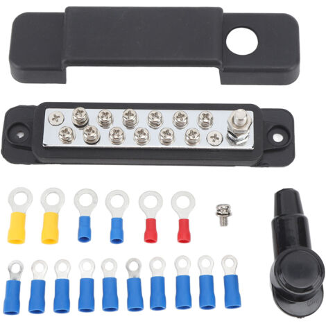 Kit de bloc de distribution électrique étanche noir à 12 bornes pour véhicules, tracteurs, UTV, quads, camions et yachts (1/5)