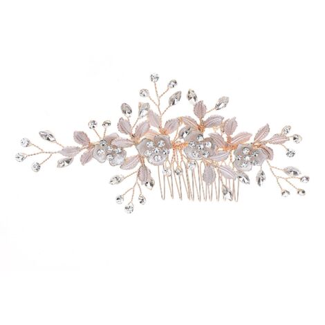 Pinces à cheveux de mariage ornées de fleurs, pinces à cheveux en perles, ornement de tête en strass, accessoires de coiffure de mariage pour femmes et filles (or rose) (1/5)
