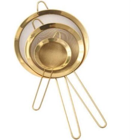 Set of 3 Gold Fine Mesh Strainers, Copper Baking Flour Sieve, Stainless Steel Strainer, Matcha Tea Strainer, Sauce Separator, Stasher Pas Sieve