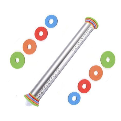 Adjustable Stainless Steel Rolling Pin Thickness Rings Large Rolling Pin Baking Tool for Pizza, Pastry, Pasta, Cake, Cookies Portable (1/5)