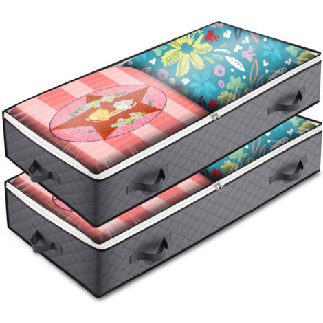 2 boîtes de rangement de haute qualité à placer sous le lit - Tissu non tissé respirant Solution gain de place - Gris foncé 100 x 50 x 15 cm (1/5)