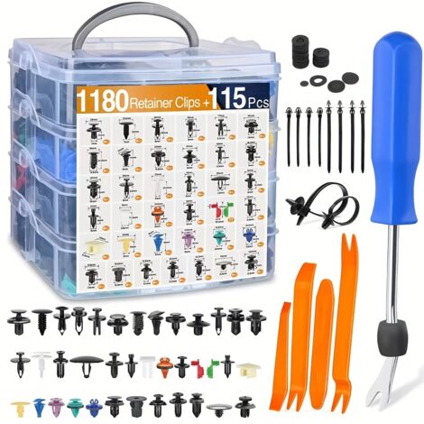 Kit de 1295 pièces de fixations et clips pour voiture, comprenant des rivets en nylon résistant, des colliers de serrage, des punaises et des pièces en plastique avec outils de démontage