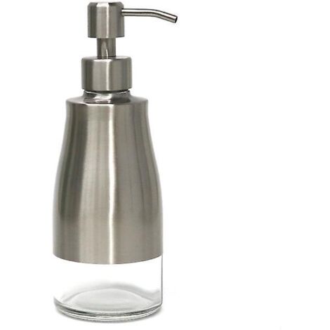 Hand pump dispenser with glass lining, brushed nickel stainless steel case, refillable liquid hand soap dispenser for bathroom and kitchen (1/5)