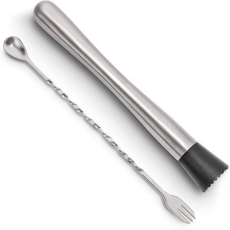 8.07-inch Stainless Steel Cocktail Muddler and Mixing Spoon, 2-Piece Home Bar Tool Set for Cocktails, Frozen Fruit Drinks (1/5)