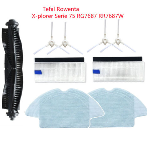 Accessoires pour aspirateur robot Rowenta X-plorer série 75 RG7687 : brosse rotative, brosse latérale et filtre de rechange. Compatible avec l'aspirateur robot Rowenta. (1/5)