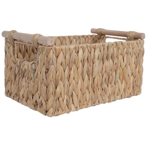 Panier de rangement en paille fait main, panier rectangulaire en paille de tuyau d'arrosage 33x21x15cm, panier en osier naturel pour vêtements, fruits, légumes - fait main