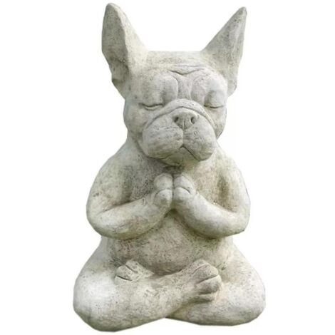 Chien en méditation, bouledogue français assis en méditation, statue de chien en résine, animal zen, yoga, décoration (1/4)