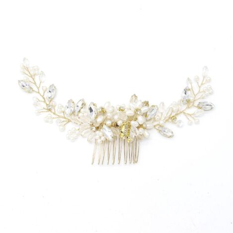 Bandeau de mariée en cristal argenté et perles pour femmes et demoiselles d'honneur (Or + Argent, 2 pièces) (1/5)