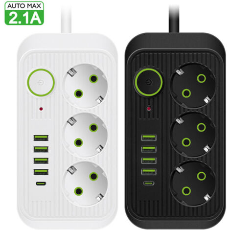 2PCS Câble d'extension multiprise avec prise européenne, port USB Type-C PD pour charge rapide et adaptateur de filtre réseau (1/5)