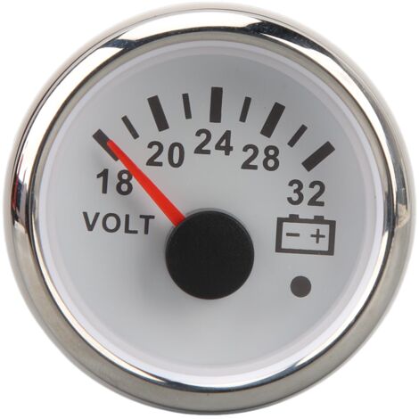 Voltmètre 52 mm CC 9 à 32 V, haute précision, réponse rapide, à aiguille rétroéclairée, pour camping-cars, yachts, bateaux de pêche et navires. Cadran blanc, lunette argentée. (1/5)
