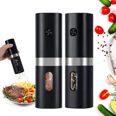 Electric salt and pepper grinder set, battery-operated black pepper mill (battery not included), salt grinder with LED light, one-handed button control, advertisement (1/5)
