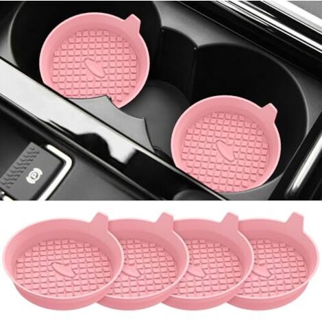 Dessous de verre pour voiture [Lot de 4] Dessous de verre/tapis de porte-gobelet en silicone - Accessoires intérieurs universels antidérapants pour voiture - Rose (1/5)