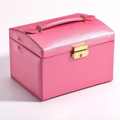 Faux Leather Mirrored Jewelry Box, Organizer, Vintage Gift Case with Lock (1/5)