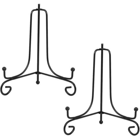 Ensemble de 2 chevalets noirs avec supports pour assiettes, présentoirs décoratifs pour photographies, cadres, assiettes décoratives, tableaux et œuvres d'art, 15 cm (1/5)