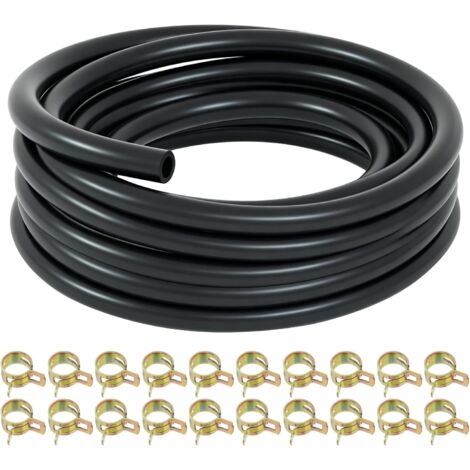 5 mm Tuyau de Carburant Kit 2,4 Mètres, Tuyau D'essence Noir avec 20 Colliers de Serrage, Conduite D'essence pour Tondeuses à Gazon Générateurs Tracteurs Voitures et Petits Moteurs (1/5)