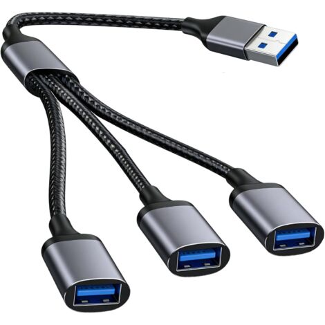Câble USB 2.0 Splitter 3 Ports, Adaptateur USB-A 1 Mâle à 3 Femelle, Adaptateur Répartiteur USB2.0 pour Ordinateur Portable, Consoles de Jeux, Clavier et Souris (1/5)
