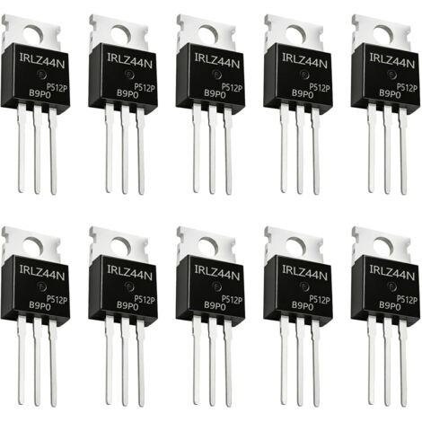 10 Pièces IRLZ44N Transistors MOSFET à Canal N 55 V 47 A 3 Broches, MOSFET Module IRLZ44N TO-220 pour Commutation PWM Electronique DIY, Transistors IRLZ44NPBF, Redresseur Canal N (1/5)