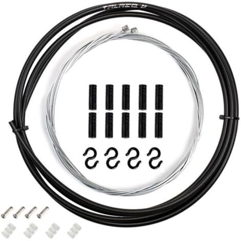 Set Câbles de Frein et Vitesse Vélo Kit de 2m Gaine Vélo Frein & Vitesse Brake Hose 4 Câbles Frein Dérailleur 10 Embouts 4 Embouts de Câble 4 Crochets S 3 Anneaux O pour Route VTT Vélo E-bike