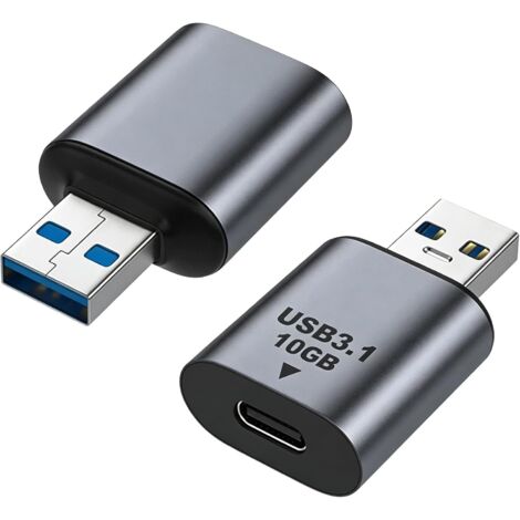 2 Pack Adaptateur USB C Femelle vers USB A Mâle 3.1 Gen2, Type C vers USB OTG Conversion Rapide 10Gbps, Charge 5V/3A, Aluminium Connecteur A vers C Compatible avec iPhone 16/15 Pro Max Mac PC Samsung (1/5)