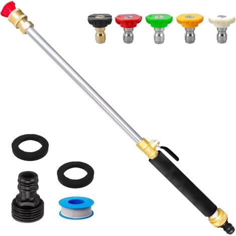 Jet Lance de nettoyeur haute pression Hydro Jet Power Washer Extension murale Pistolet avec 5 buses de jet pour tuyau d'arrosage, embout de tuyau pour lavage de voiture, arrosage de jardin (1/5)