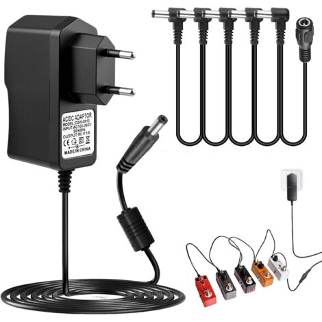 Blocs d'alimentation pour Pédale à Effets de Guitare 9V 1A Centre Négatif Manchon Positif Adaptateur d'alimentation pour Pédale Guitare Boss PSA-120S Looper avec Câble Daisy Chain 5 Voies