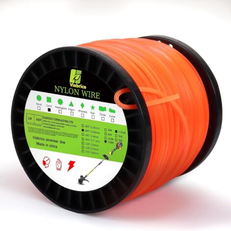 Viabrico Ligne de coupe de 2,0 mm, fil pour débroussailleuse, remplacement de fil carré en nylon de qualité commerciale pour coupe-bordure. 0,203 cm - 129,54 m - 0,612 kg - Bobine