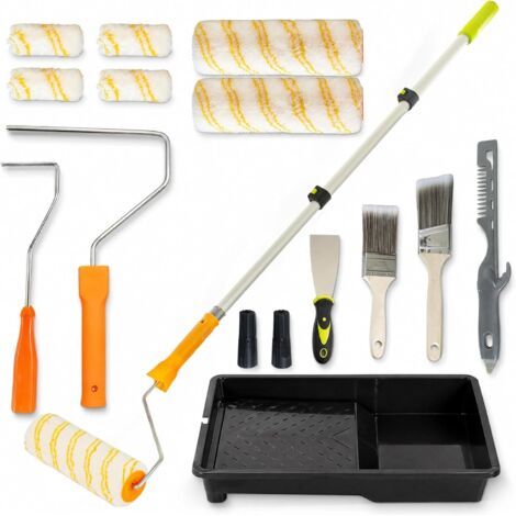 Lot de 15 rouleaux de peinture avec manche d'extension de 22,9 cm, pinceaux et plateaux pour murs, plafonds, bricolage, peinture, outils de décoration d'intérieur