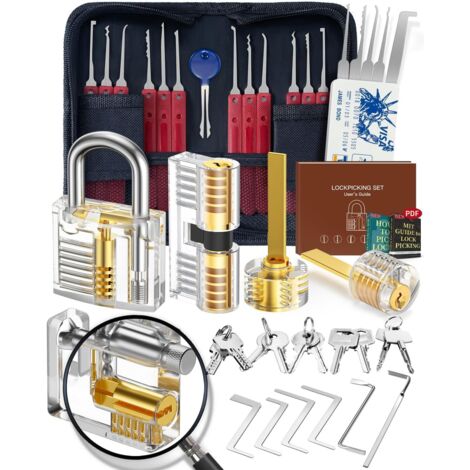 Kit de Crochetage Serrure 37+5 Pièces, [2026 Nouvelle Edition Pionnier & Nouvelle Expérience Lockpick] avec 5 Serrure Transparente Cadenas, pour Serruriers Débutant & Pro (1/5)