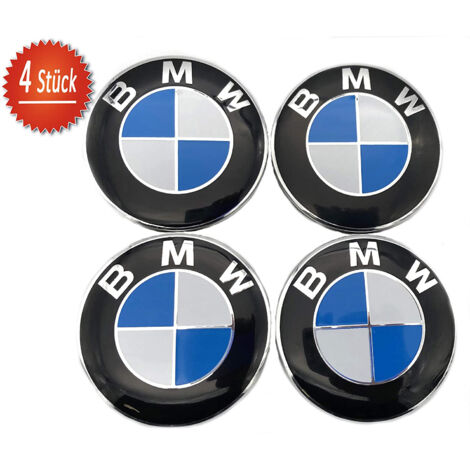 Lot de 4 enjoliveurs BMW 68 mm pour jantes en aluminium – Matériau ABS – Compatible Série 1 à 8 – Couleur noir et bleu - 36136783536