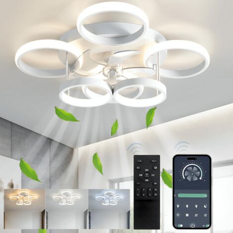Ganeed – Ventilateur de plafond silencieux 66W – Télécommande et application – 6 vitesses réglables – Éclairage LED dimmable blanc – Design moderne