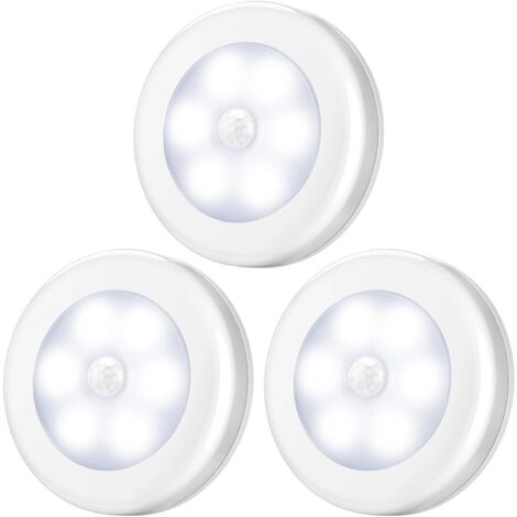 Lampe Détecteur de Mouvement, LED Detecteur Mouvement, Lampe de Placard, Alimenté par Batterie (Non Inclus), pour Penderie/Étagère/Entrée/Garage/Cuisine/Passage, 3 Pack (Blanc)