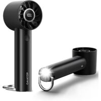Gaiatop ventilateur à main turbo avec lampe torche et base à clip, mini ventilo portable, ventilateur de voyage rechargeable pour maison, bureau, extérieur et, cadeau pour femmes et hommes, Noir pur