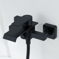 Black Bath Faucet, Brass Waterfall Bath Mixer Tap, Wall-Mounted Single-Lever Mixer Tap for Shower with 2 Outlets, Exposed Bath Tap, 1/2 Inch Threaded Connection