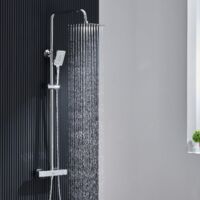 Thermostatic Shower Column, Shower Set with Thermostatic Mixer Tap, Bathroom Shower Faucet, Adjustable Height, Square Shower Head 25 x 25 cm, 3 Jets, Chrome