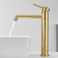 High Gold Basin Mixer Tap, 360° Swivel Bathroom Faucet, Countertop Basin Mixer Tap, Stainless Steel Sink Tap with Spout Height 204 mm, Brushed Gold Finish