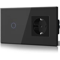 Schuko Switch, Glass, Recessed 16 A, Safe Socket, CEE, 1 Compartment, 1 Way, Touch, Touch Switch, Wall Light, Black