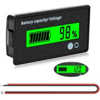 DC Battery Meter, Battery Capacity Voltmeter Monitor, Lead Acid Battery Indicator, LCD Display DC 12V 24V 36V 48V 60V 72V, Green Light