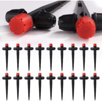 18 Pieces 360 Degree Adjustable 8-Hole Drip Emitters with Barbed Lock for 1/4" Pipes, Irrigation Water Drippers for Irrigation System, Red