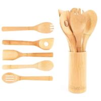 Kitchen utensil set, bamboo wooden spoons, spatulas as housewarming gifts, heat resistant non-stick cookware
