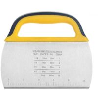 Multipurpose stainless steel benchtop scraper/chopper with handle, ideal as a pastry scraper, potato chip cutter, kitchen cutter for pizza and dough.