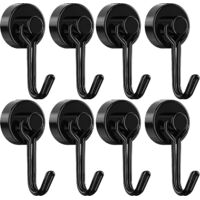 Magnetic Hooks, Heavy Duty 30lb Neodymium Magnetic Hook with Rustproof Design for Indoor and Outdoor Hanging, Refrigerator, Grill, Kitchen, Keyring, Black, Pack of