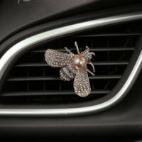 Clips de ventilation Abeille Scintillante, Désodorisant Abeille en Cristal, Clip de ventilation Strass, Accessoires de Voiture Scintillants (Argent)
