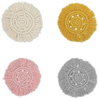 Macrame Drink Coasters, Handmade Woven Absorbent Macrame with Tassels, Coffee, Aromatherapy, Heat Protection Decor, 4 Pack