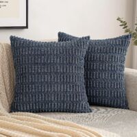 3-Pack 18x18 Inch Corduroy Decorative Pillow Covers, Soft Striped Corduroy Square Cushion Cover, Bohemian Home Decor for Living Room
