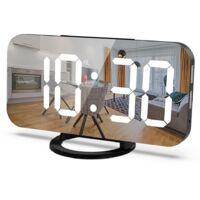 Digital clock with large display, electric clocks with LED alarm, makeup mirror surface with dimming mode, 3 brightness levels,