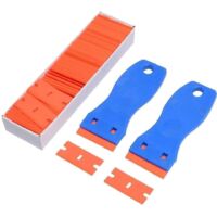 Plastic razor blade scraper, sticker remover, paint scrapers with 100 pcs, 1.5 inch refillable double-edge razor blades, 2 pcs.