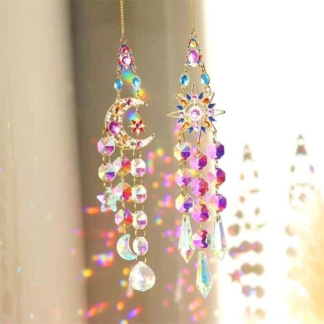 Attrape-Soleils en Cristal,Pendentif Prisme Attrape-Soleil en Cristal Coloré,Suncatcher Pendentif,Soleil Cristal Décoration,Fabricant Arc-en-Ciel Suspendu pour Fenêtre Jardin (1/5)