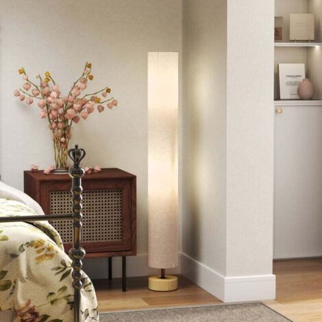 Lampadaire sur pied de salon avec abat-jour en lin, interrupteur à pied, 2 x douille E27, 120 cm, gris (1/5)