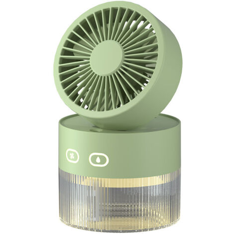 Ventilateur personnel et petit humidificateur d'air 350 ml avec veilleuse LED, humidificateur et ventilateur de bureau rechargeable USB 3 en 1 pour bureau et petite pièce, sans batterie (vert)