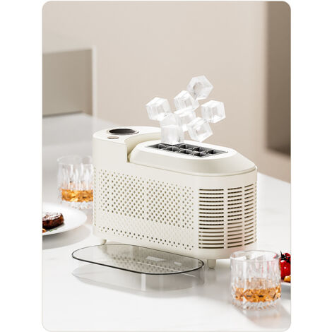 Mini machine à glaçons 12 V blanc crème 25 × 18 × 17 cm conception légère avec câble de charge de voiture 1800 g compagnon de voyage pour machine à glaçons